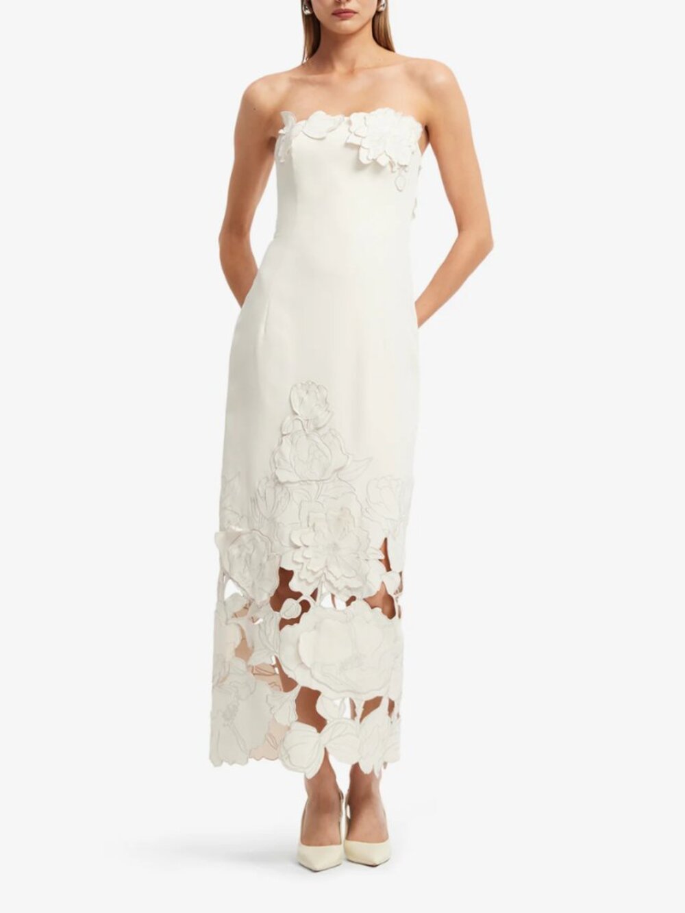 ⚡️NWT Leo Lin Rayna Appliqué Bustier Maxi Dress in Vanilla sz 4